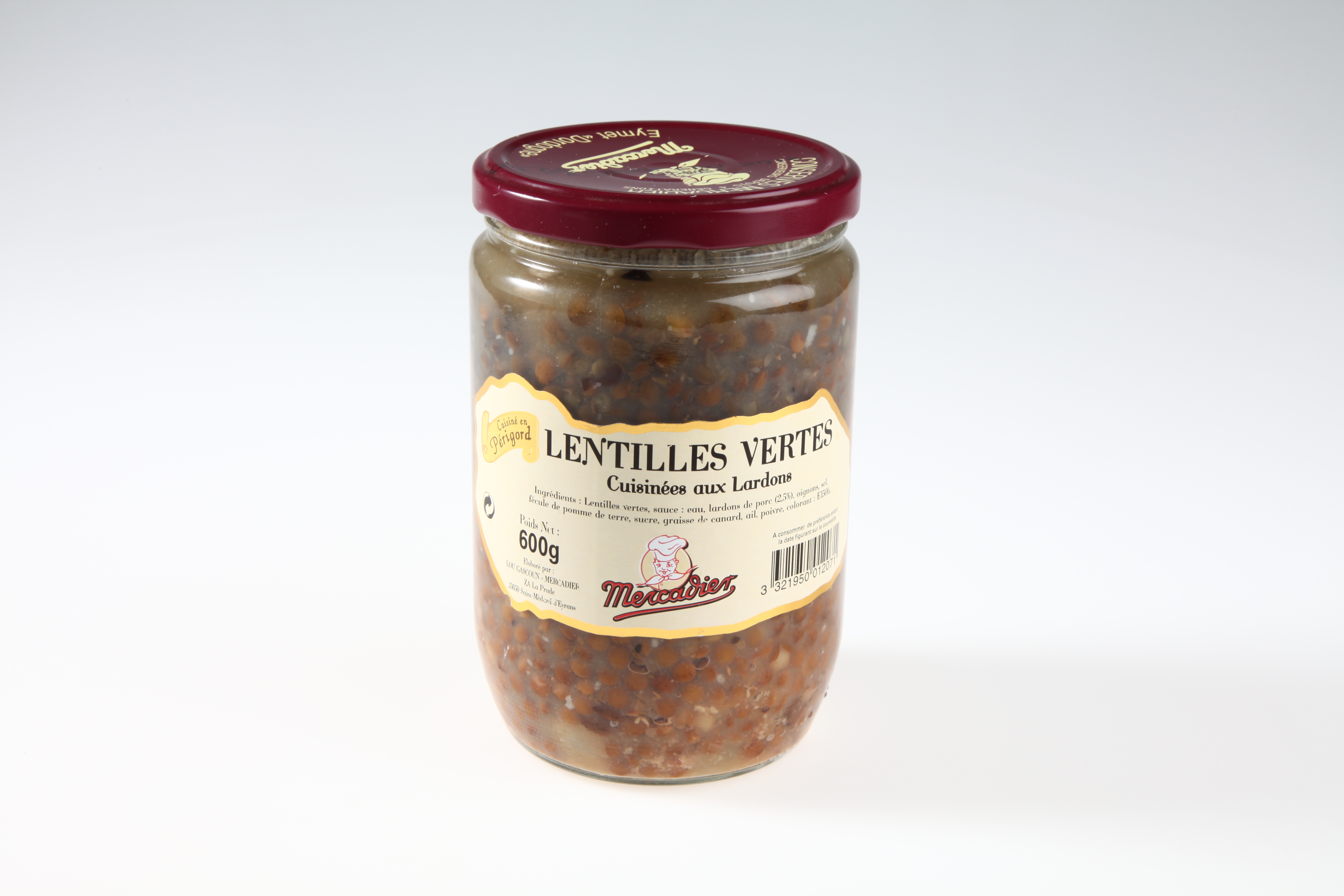 Lentilles vertes cuisinées aux lardons